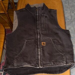 Carhartt Brown Cotton Canvas Fleece Lined Vest
